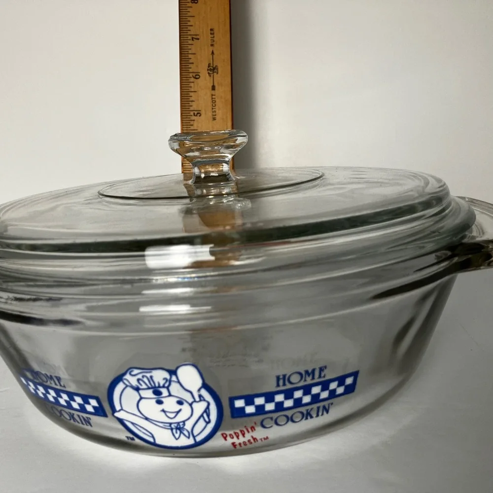 Anchor Hocking Pillsbury Doughboy Casserole Dish Lid 1.5 Qt Glass Home Cookin